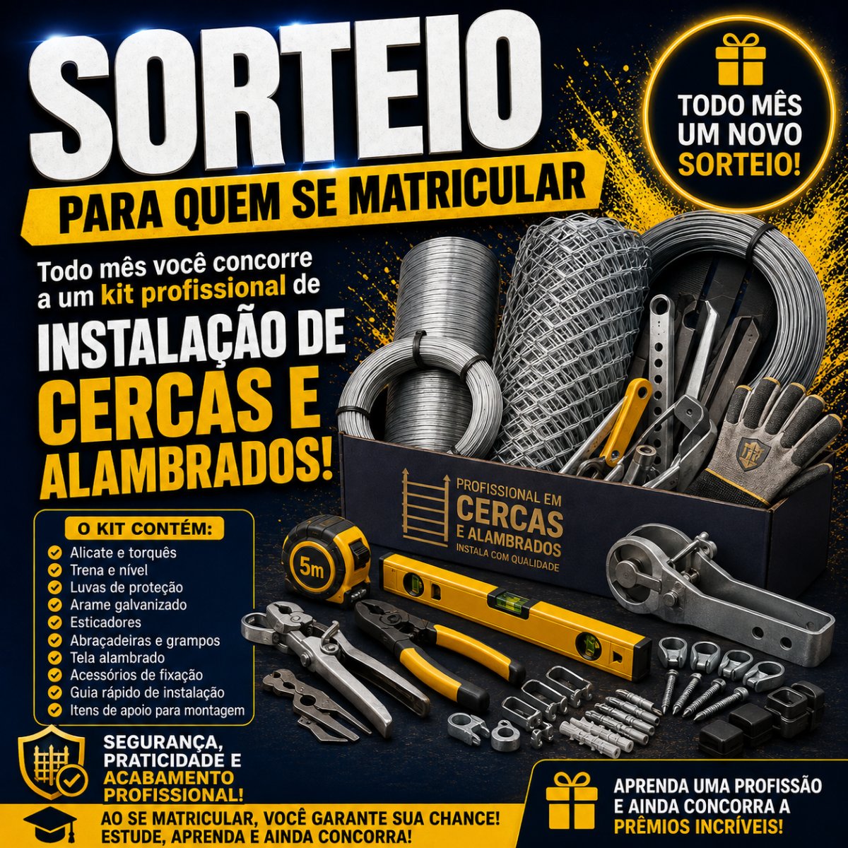 Kit completo de ferramentas para instalação de cercas e alambrados
