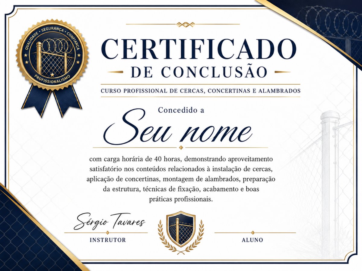 Certificado profissionalizante de instalador de cercas e alambrados