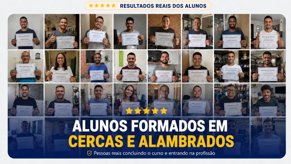 Alunos com o curso completo de instalação de cercas, concertina e alambrados